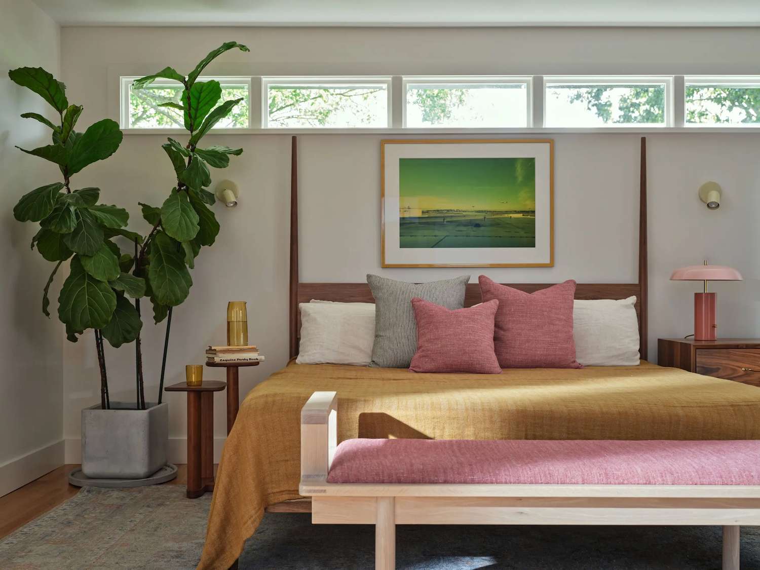 midcentury modern bedroom decor over bed