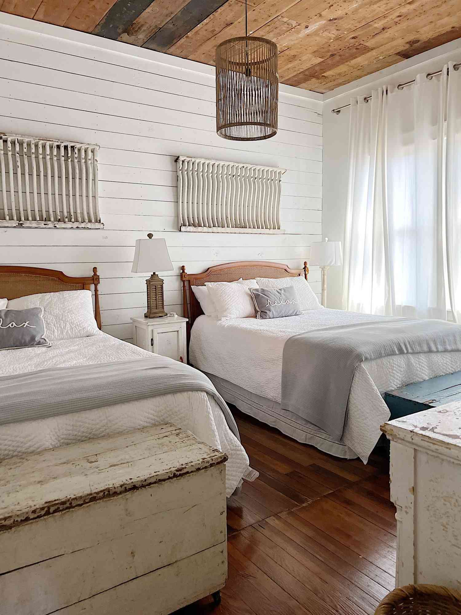 decorating over the bed with architectural salvage