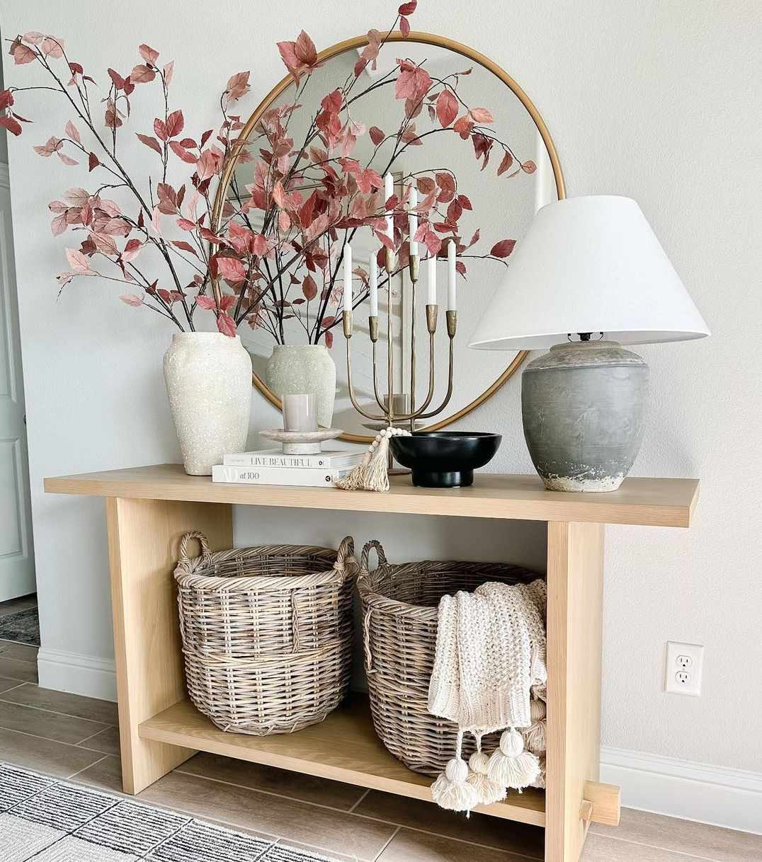 Entryway lighting with a candelabra.