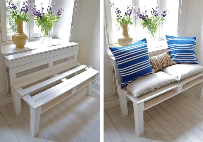 Picture of a white wooden pallet sofa