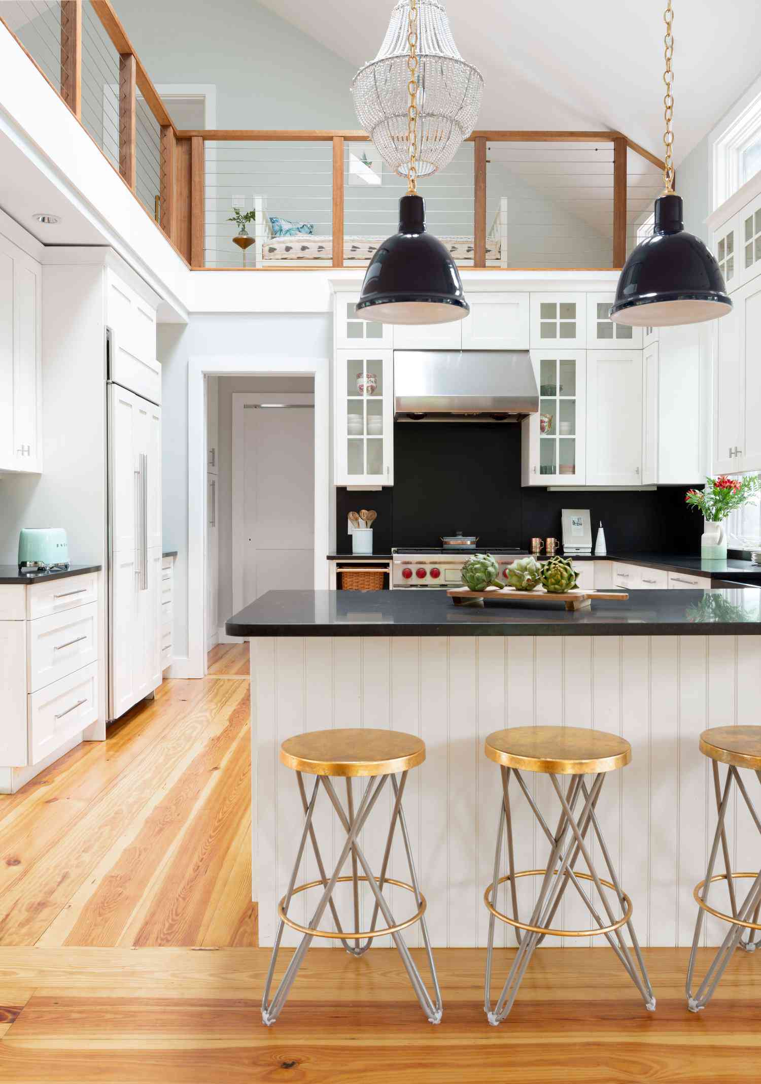 double-height kitchen with vaulted ceilings