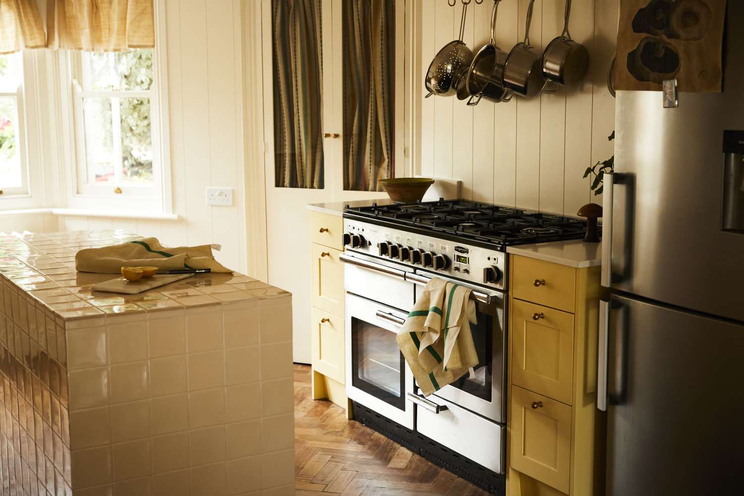 kitchen island with tile countertops