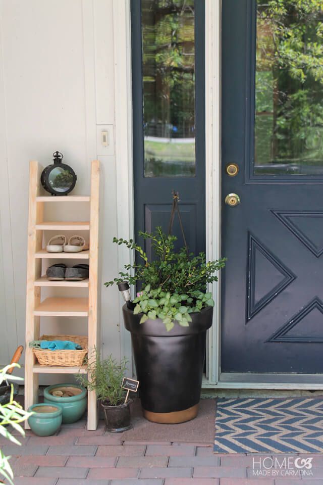 A DIY shoe ladder on a porch