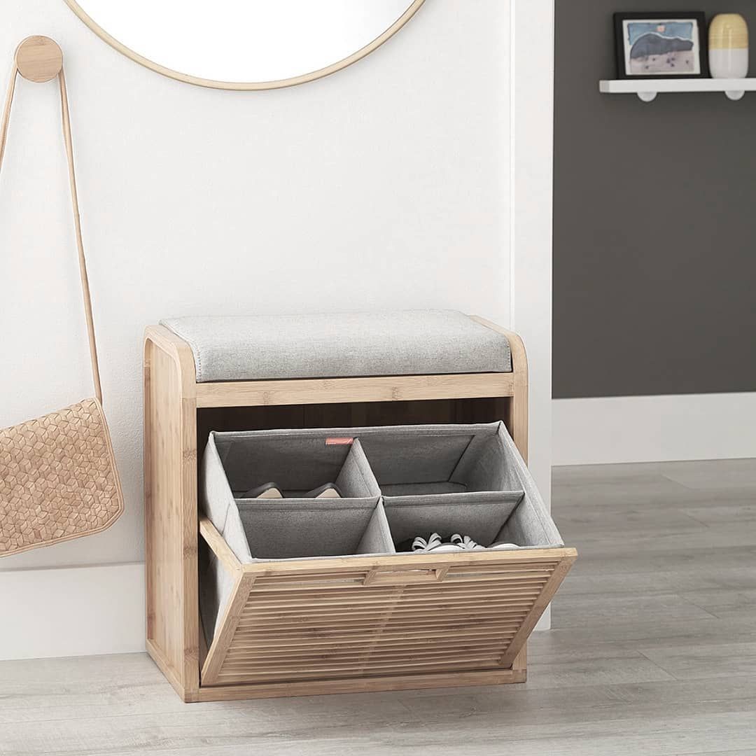 A shoe bench with hidden storage