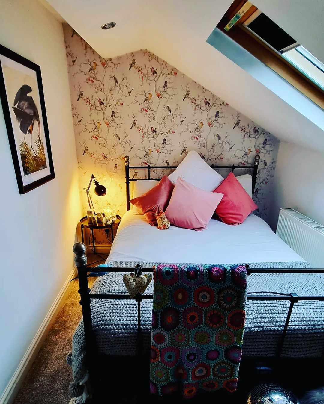 small wallpapered attic room