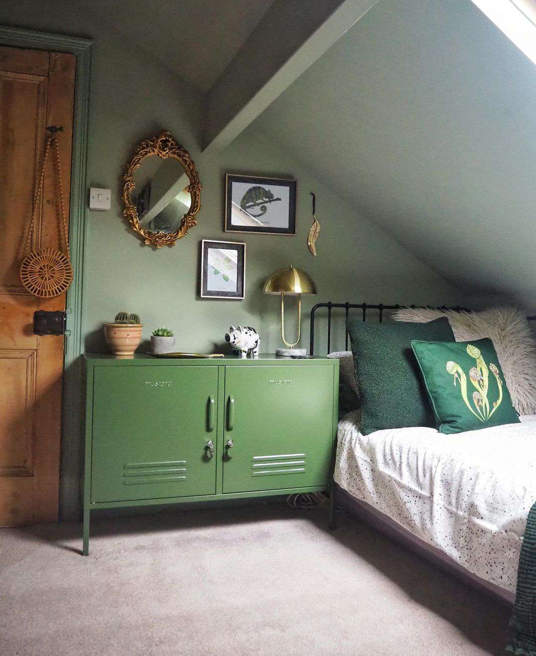 low ceiling monochrome bedroom