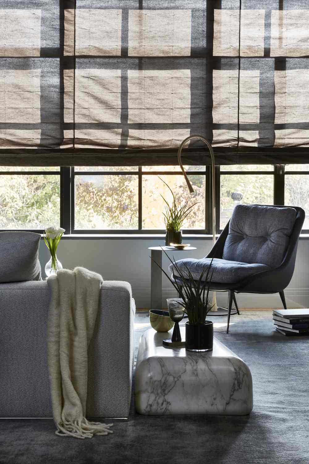 industrial reading nook in living room