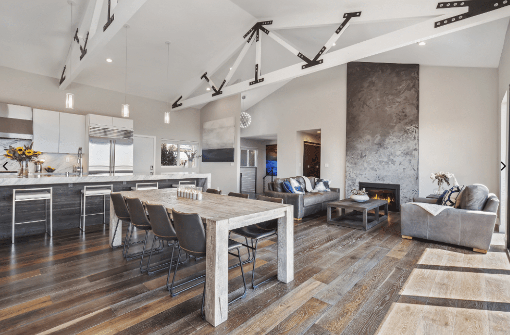 concrete spackle fireplace in living room