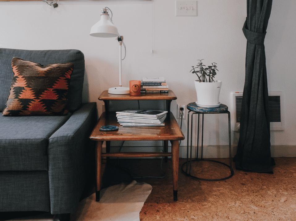 industrial style lamp and unfinished style flooring