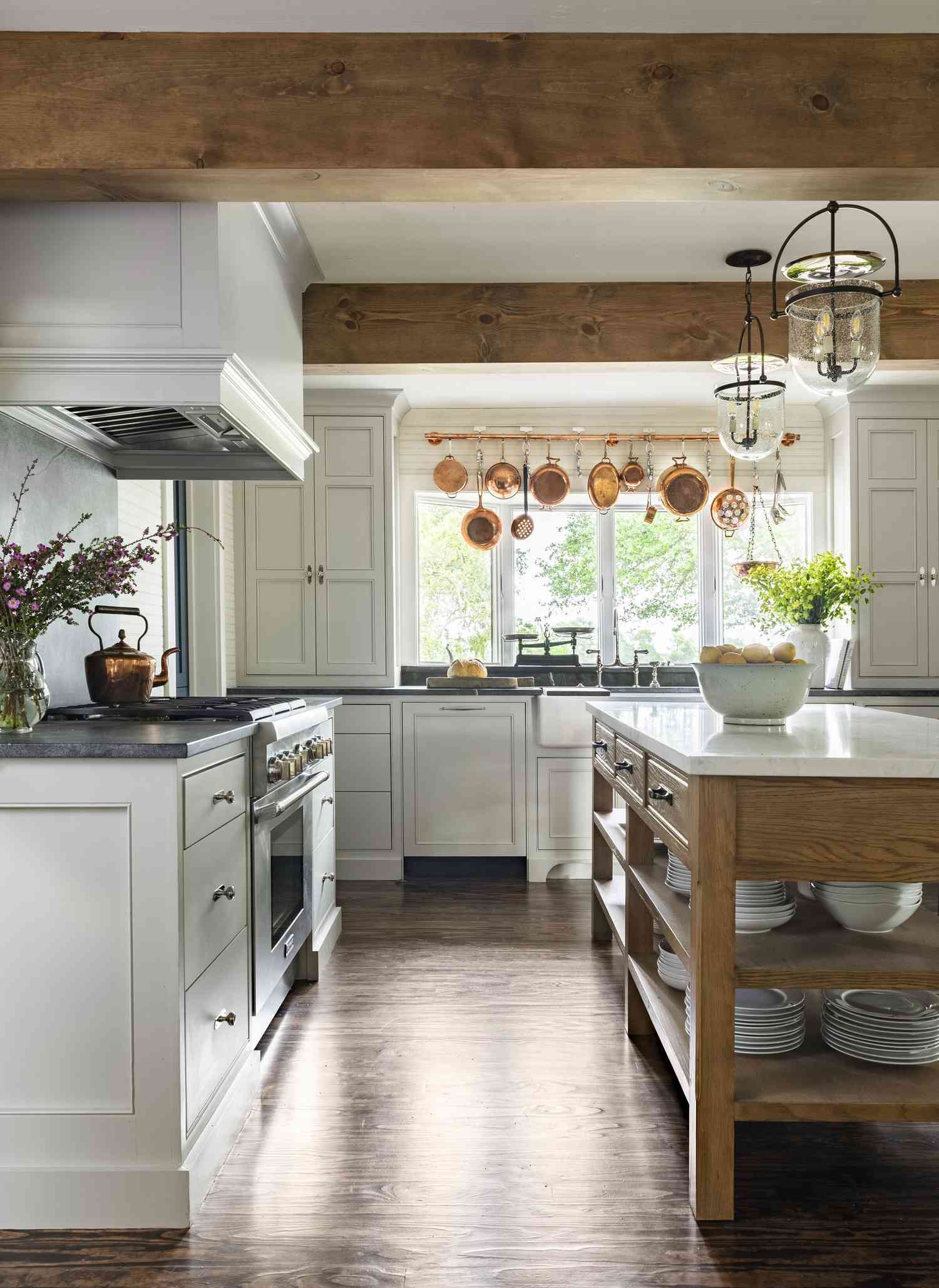 pale blue farmhouse kitchen cabinets