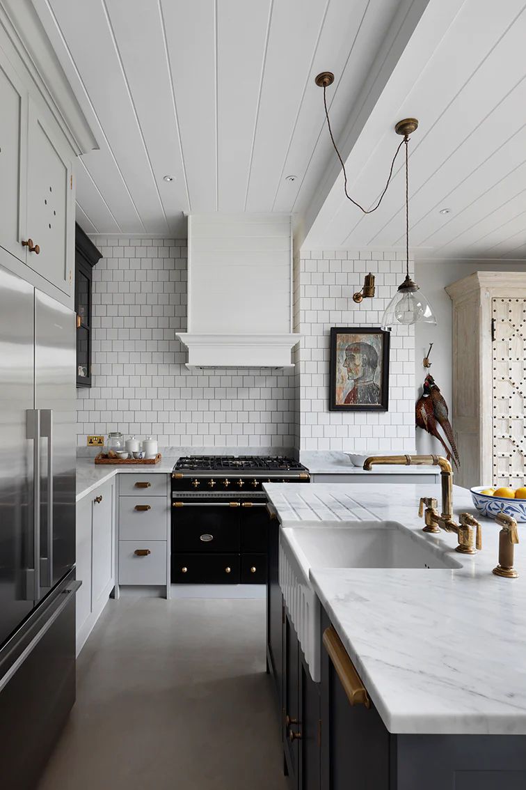 farmhouse blue-black kitchen cabinets