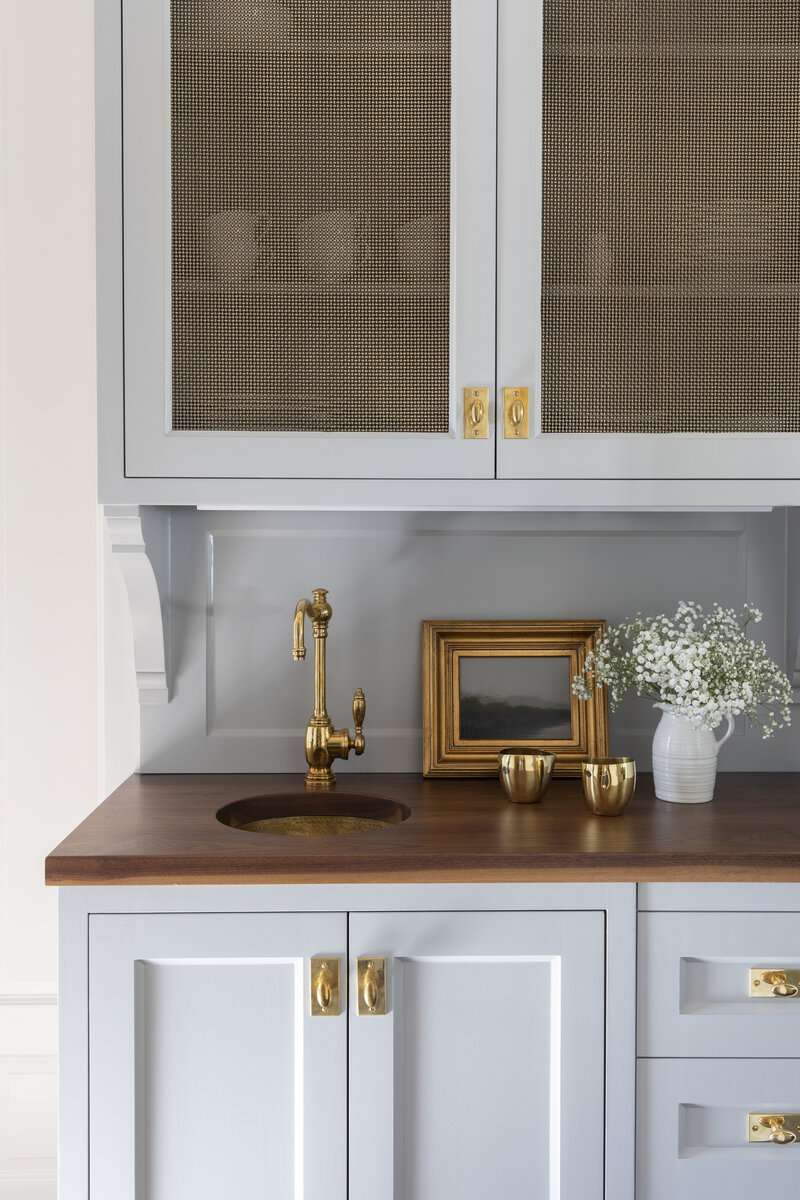 farmhouse blue kitchen cabinets with gold hardware