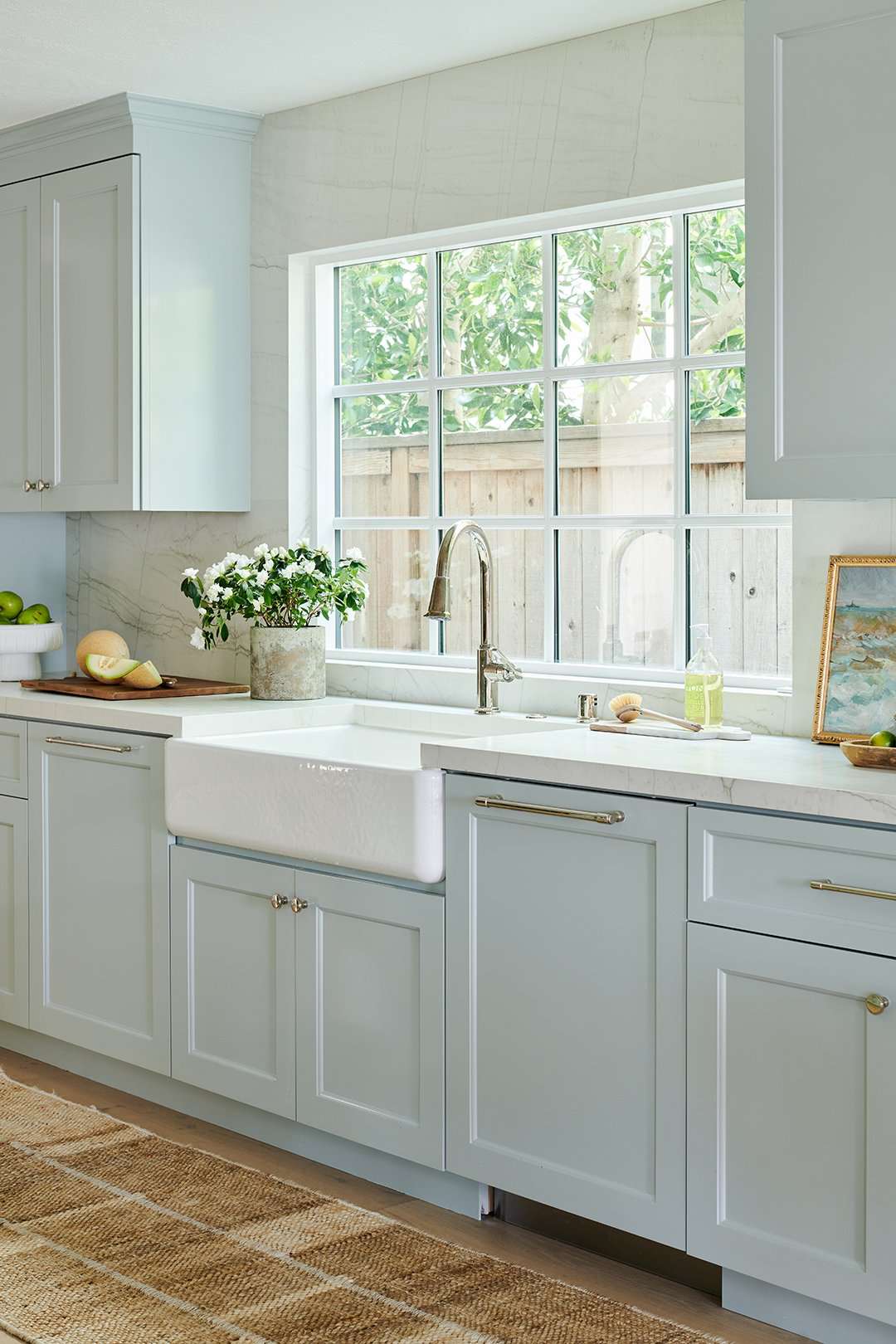 farmhouse light blue kitchen cabinets