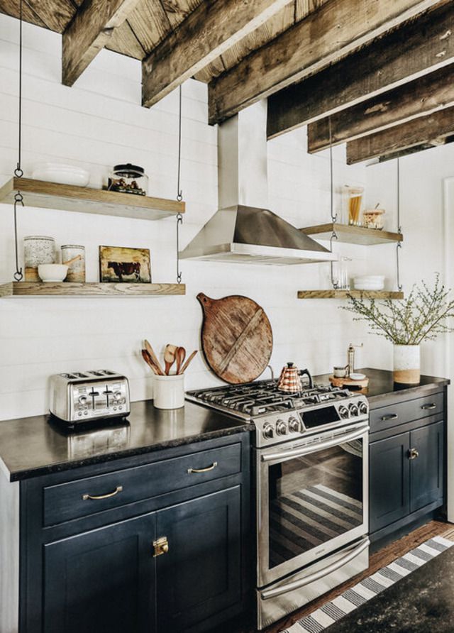 black-blue farmhouse kitchen cabinets