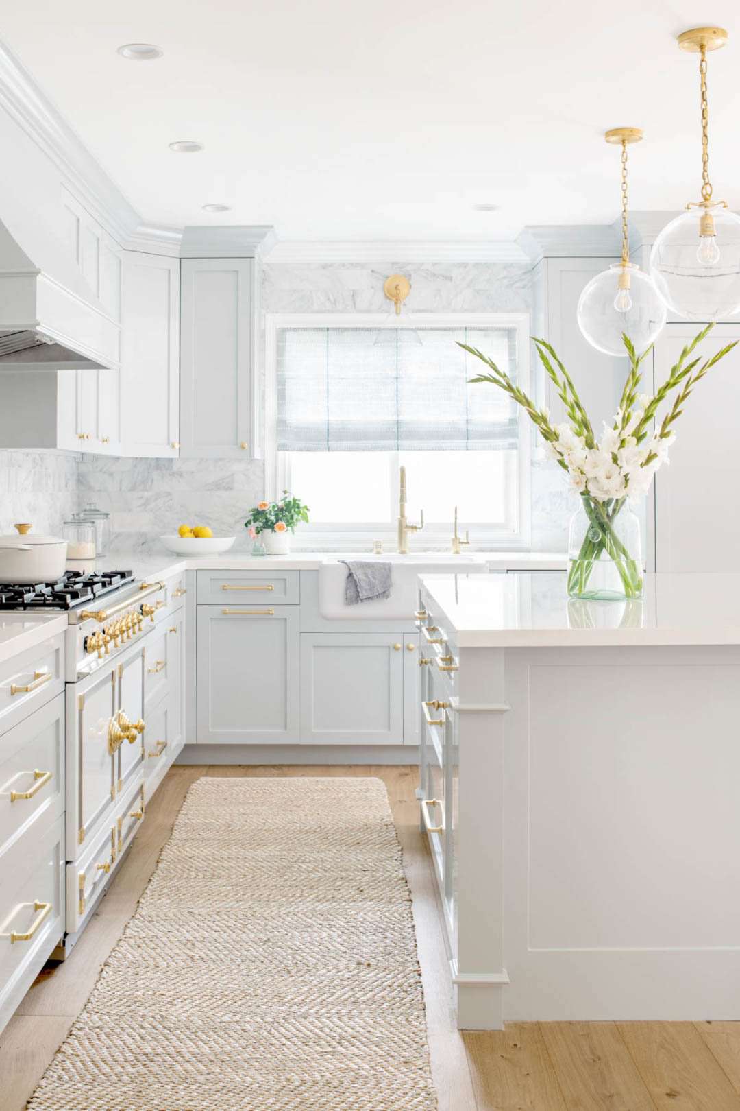 farmhouse light blue kitchen cabinets