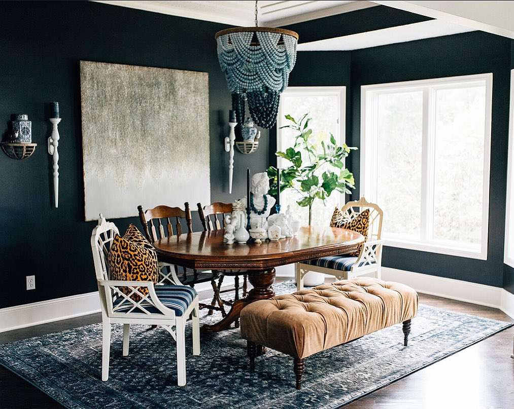 eclectic black dining room 