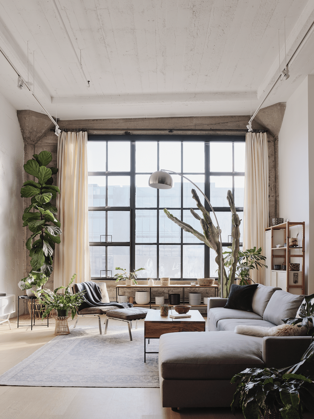 industrial loft with wood and metal accents