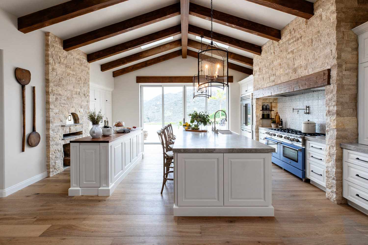 french country kitchen with vaulted ceiling