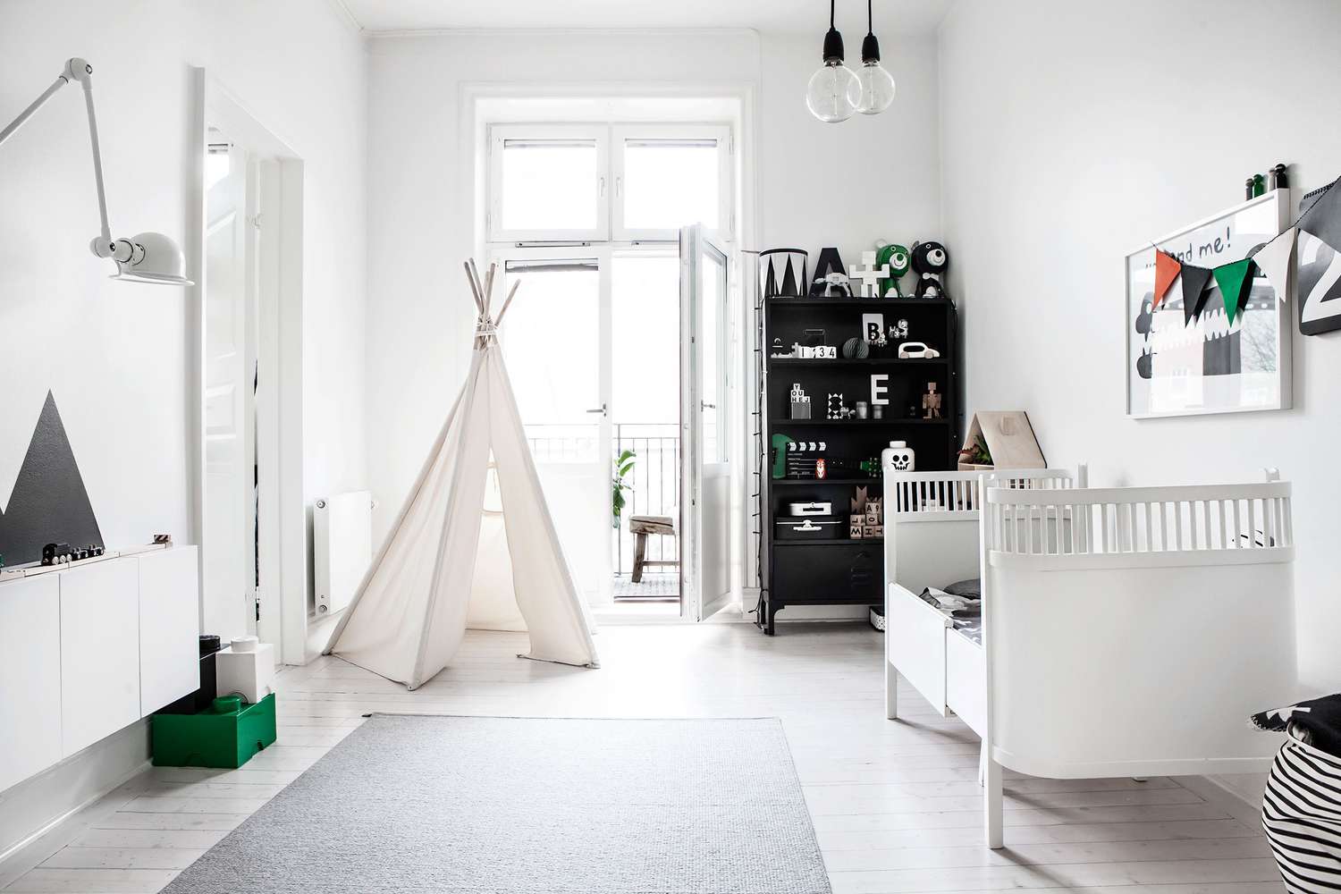 scandi-style black-and-white child's room