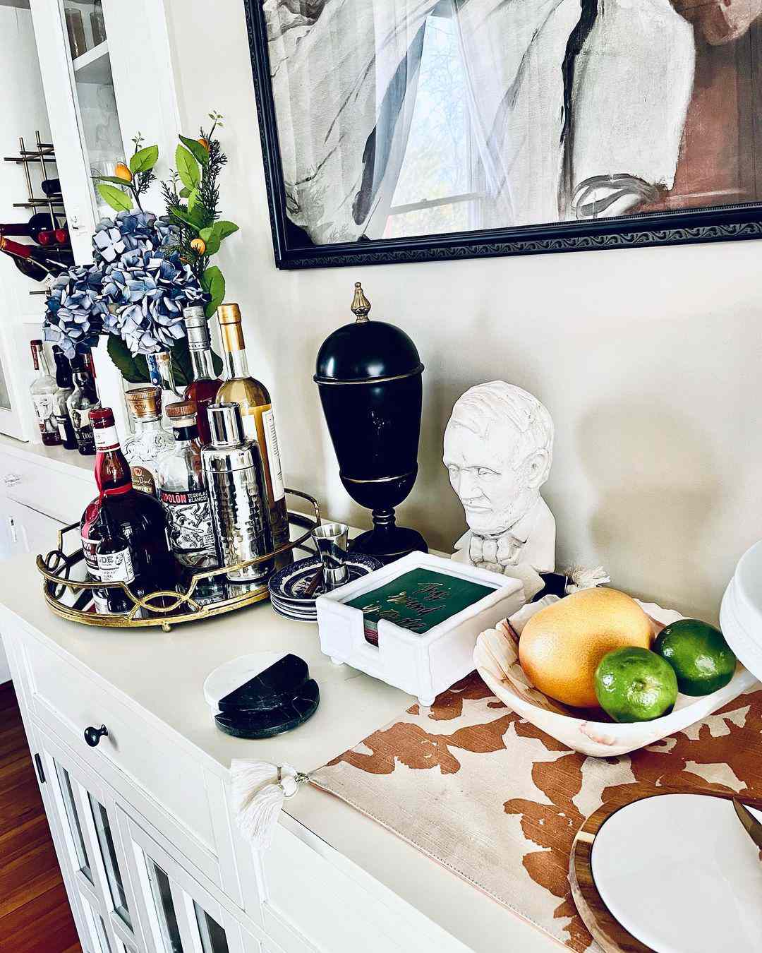 bar tray on sideboard