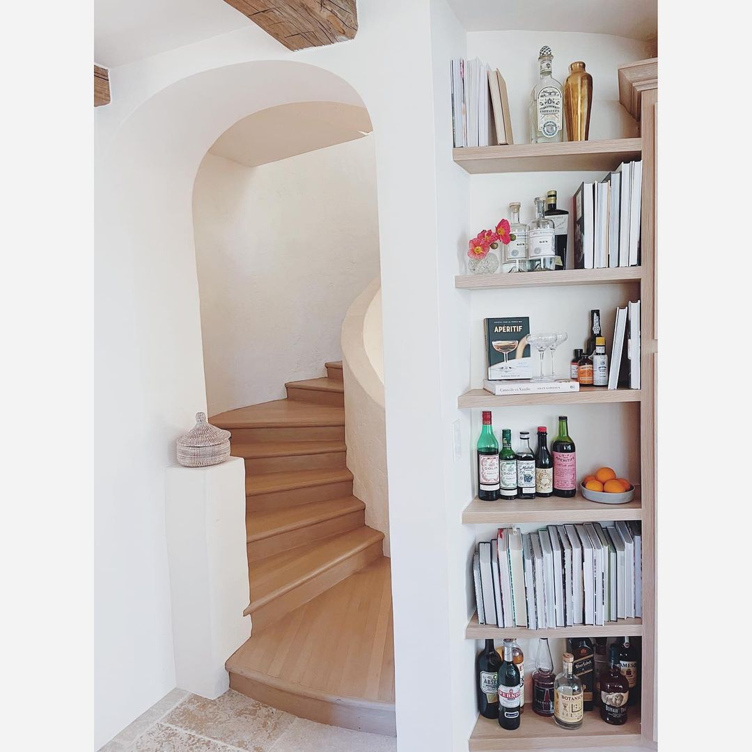 bookshelf with bottles