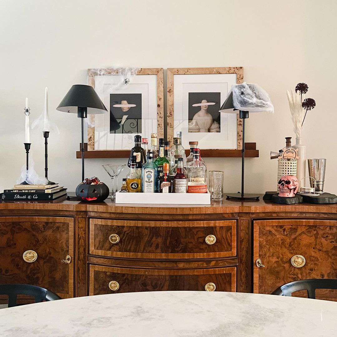 white tray on sideboard