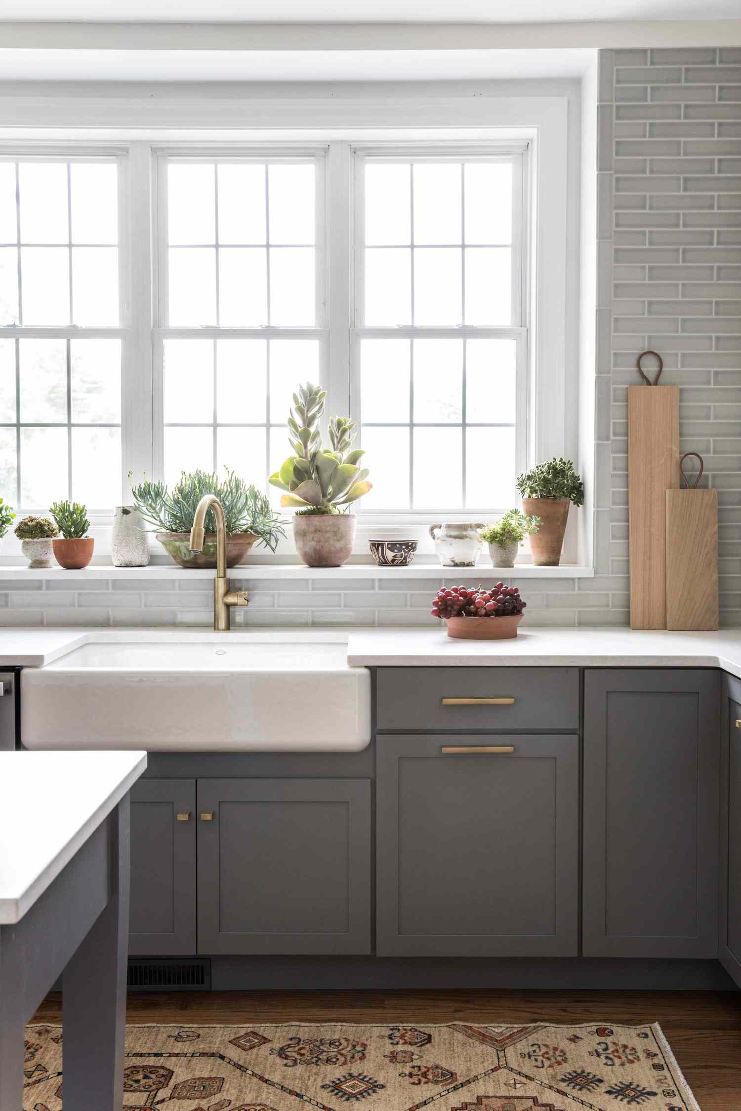 gray kitchen subway tile backsplash wall