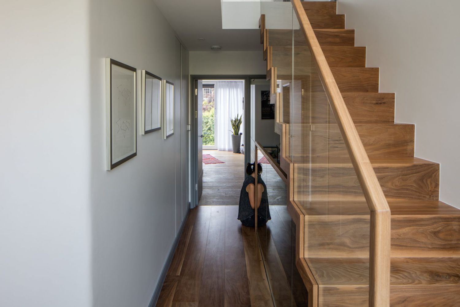 wood and glass stair railing