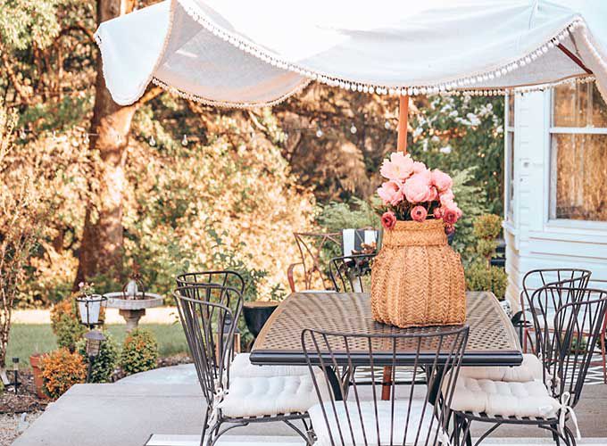 diy umbrella cover with pom poms