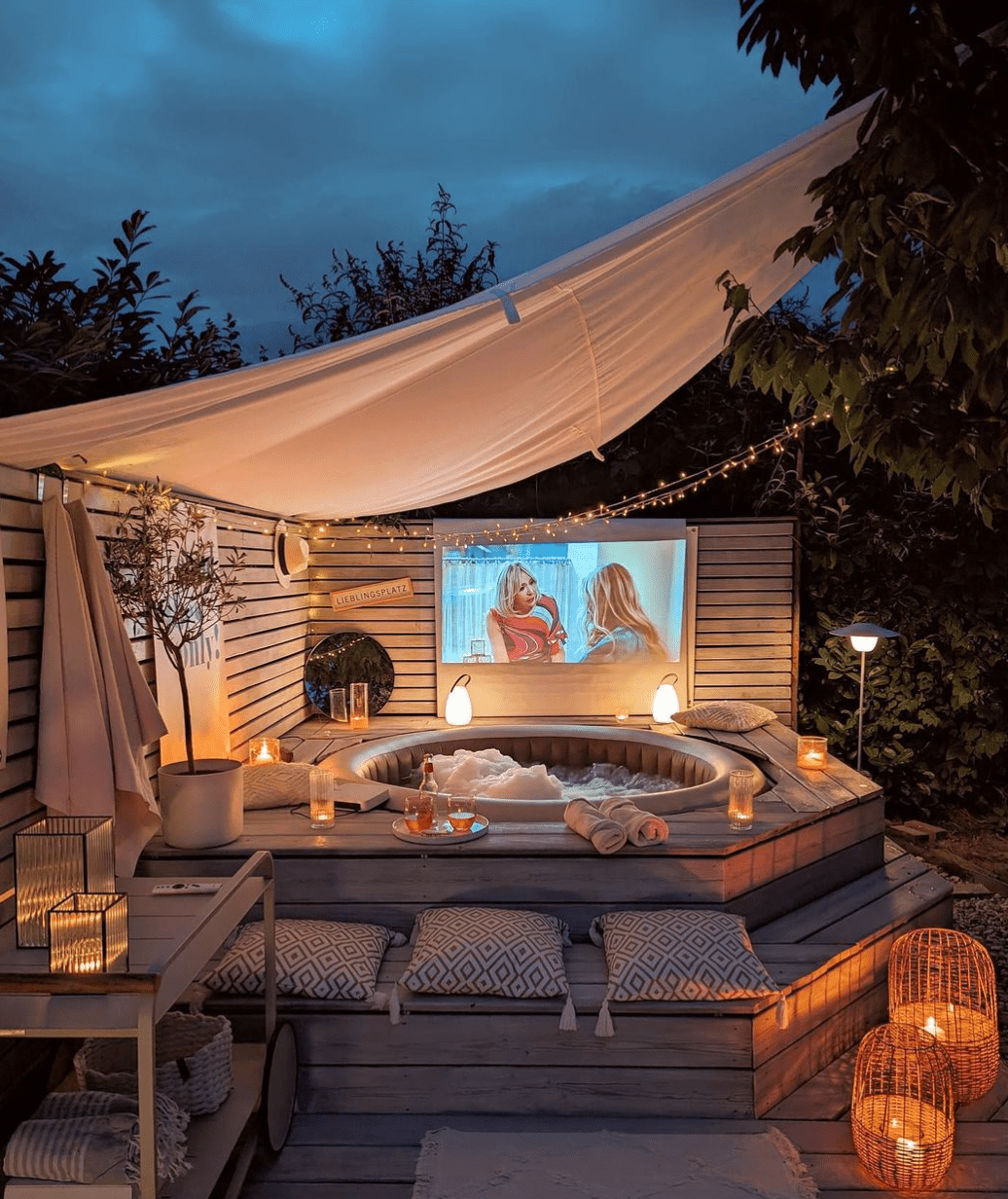 cloth hanging above hot tub