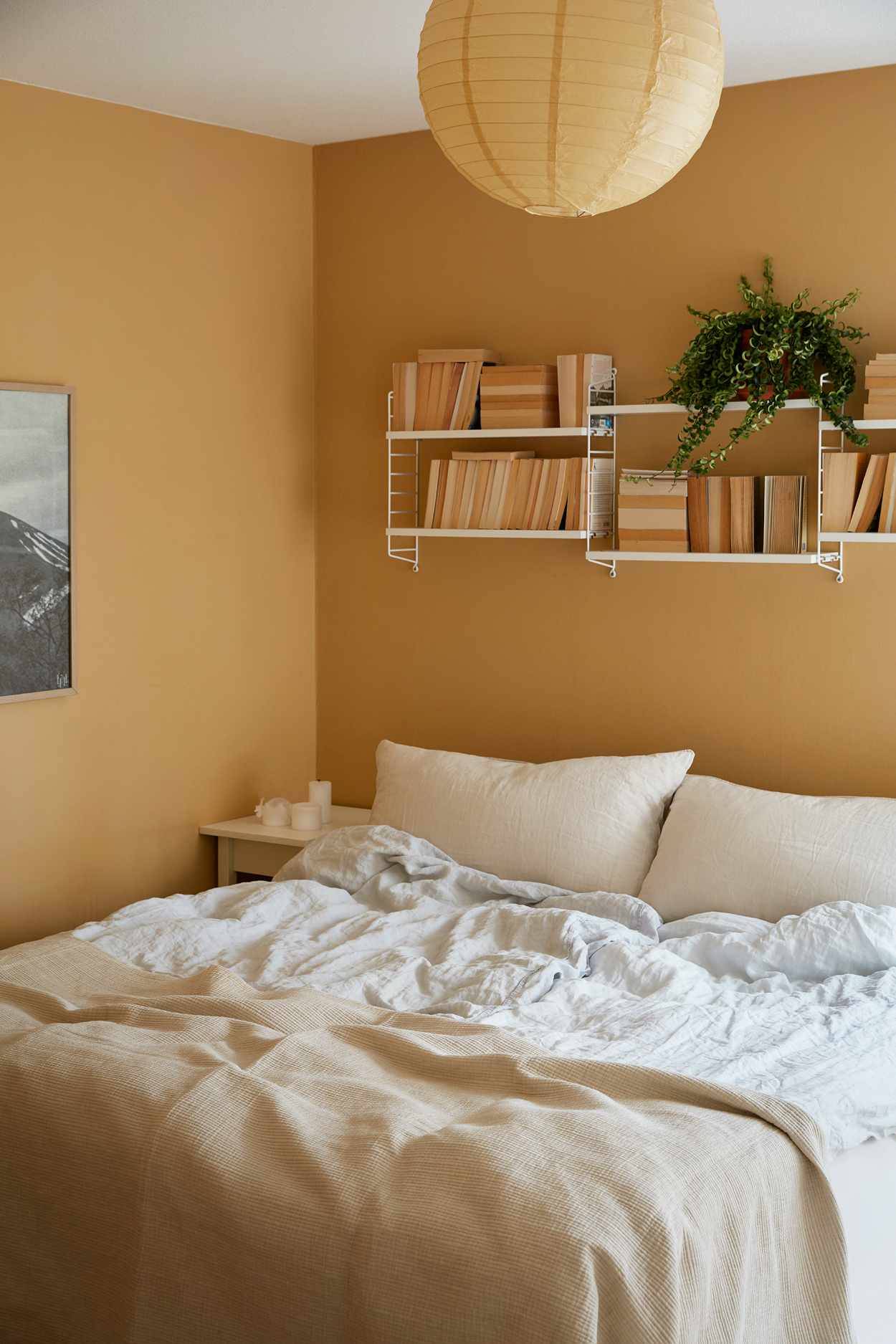 open shelving over bed