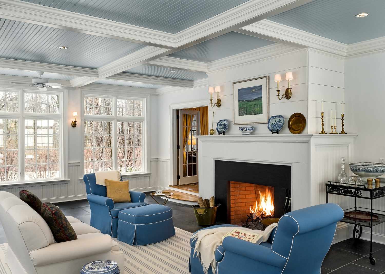 sunroom with fireplace