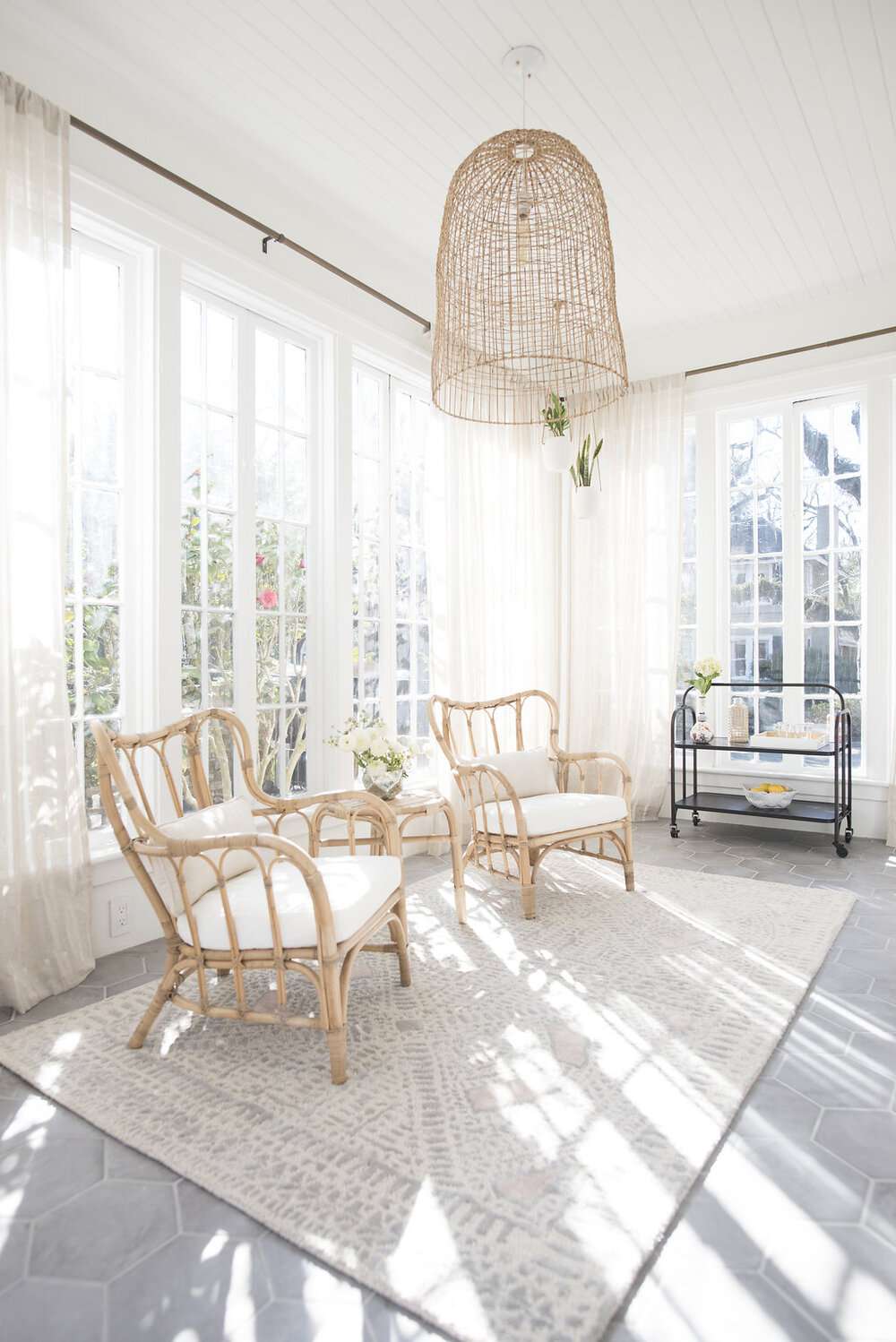 sunroom with rattan furniture