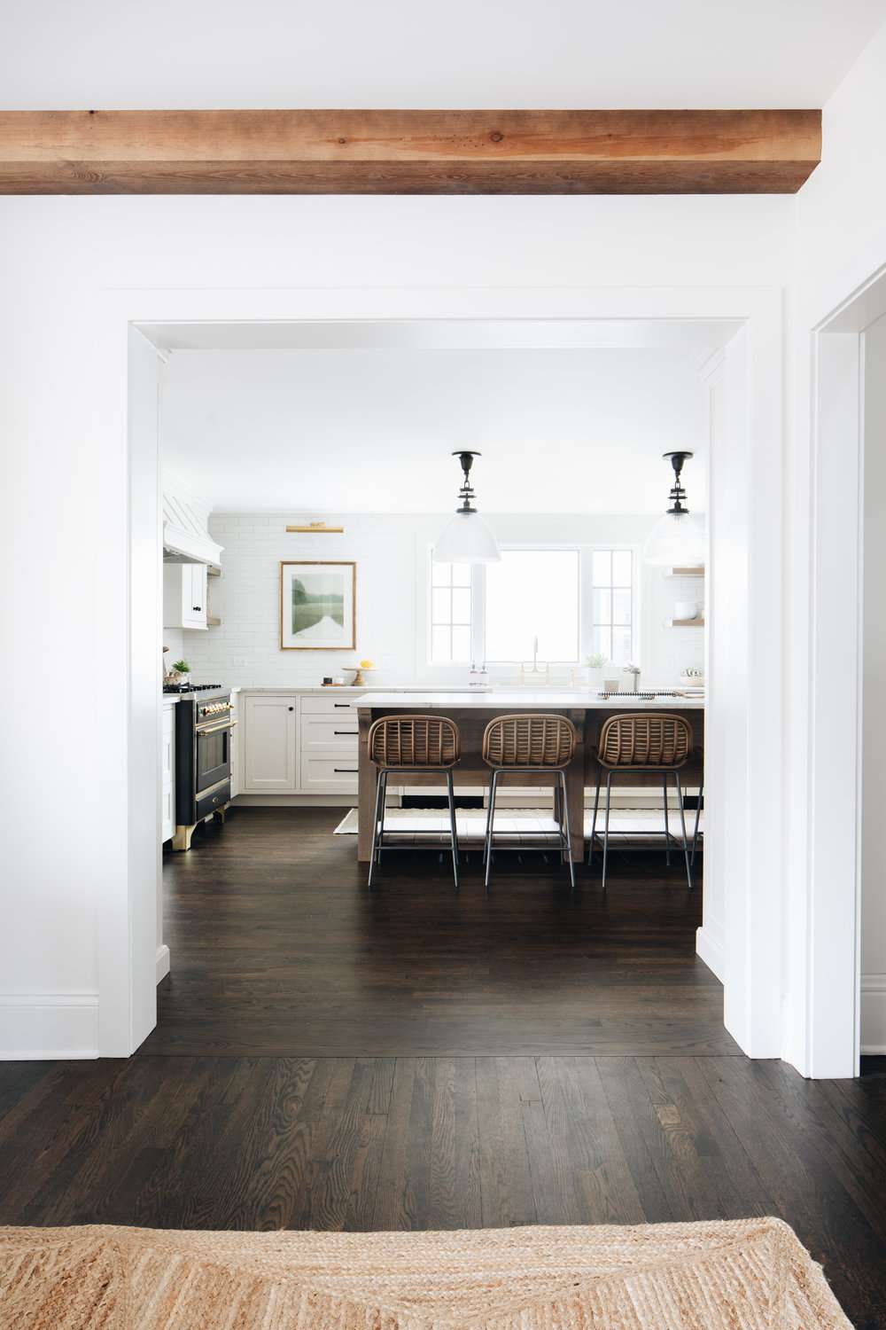 dark stained wood kitchen floor