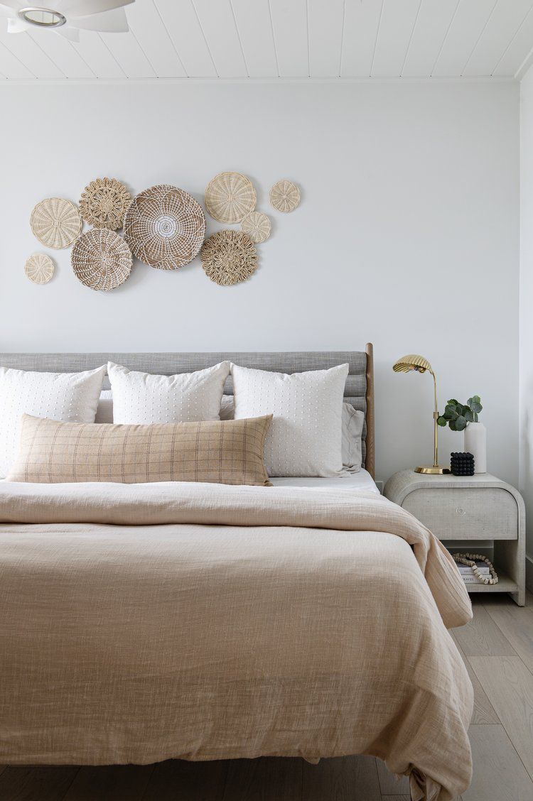 decorating with baskets over the bed