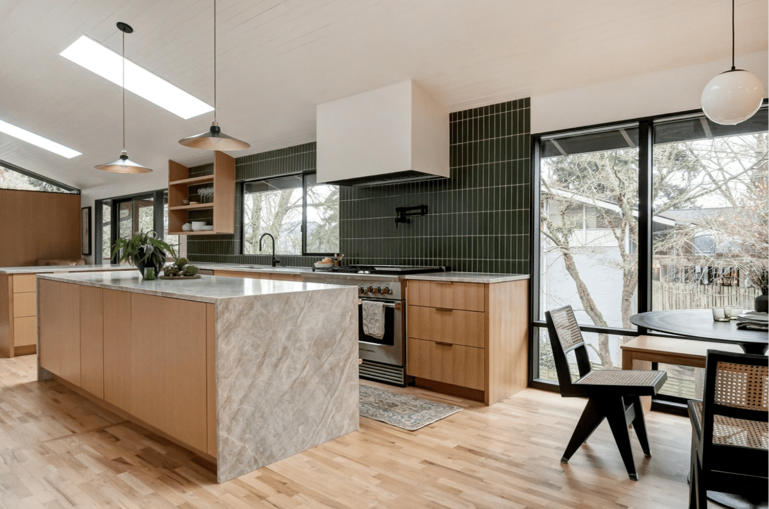 modern kitchen with skylights